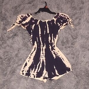 Navy and White Tie-Dye Women's Romper